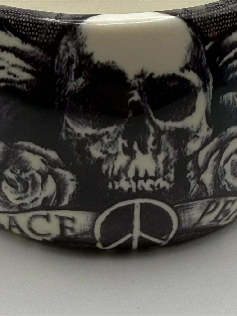 Ed Hardy Hope Peace Skull Rose Wide Bangle Bracelet Black White Y2K Tattoo